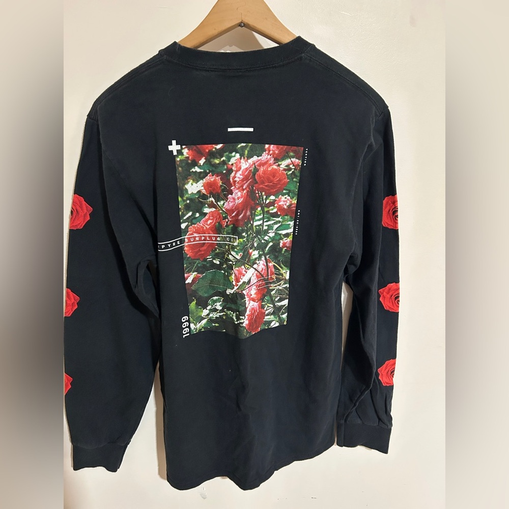 Empyre Black Long Sleeve Tee with Red Rose Design